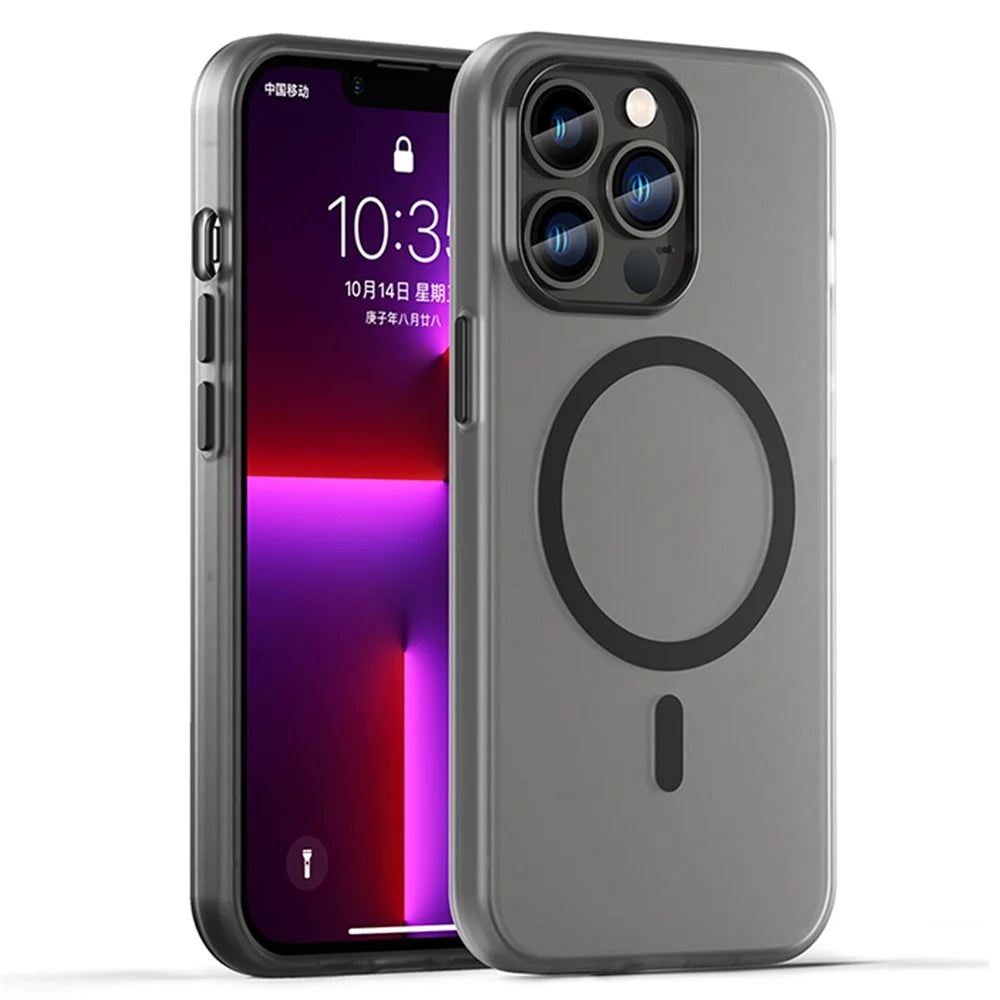 For iPhone 13 Pro Translucent Matte Back Cover Magnetic Phone Case - Black - 1
