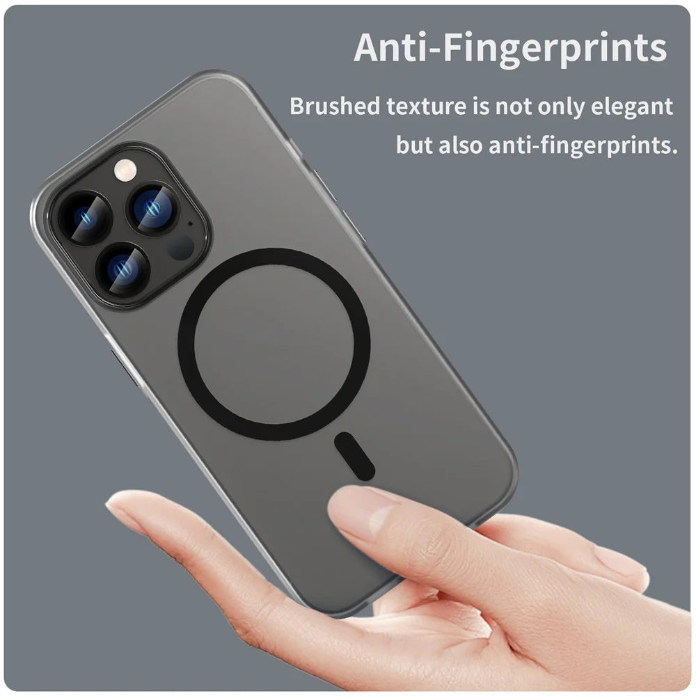 For iPhone 13 Pro Translucent Matte Back Cover Magnetic Phone Case - Black - 4