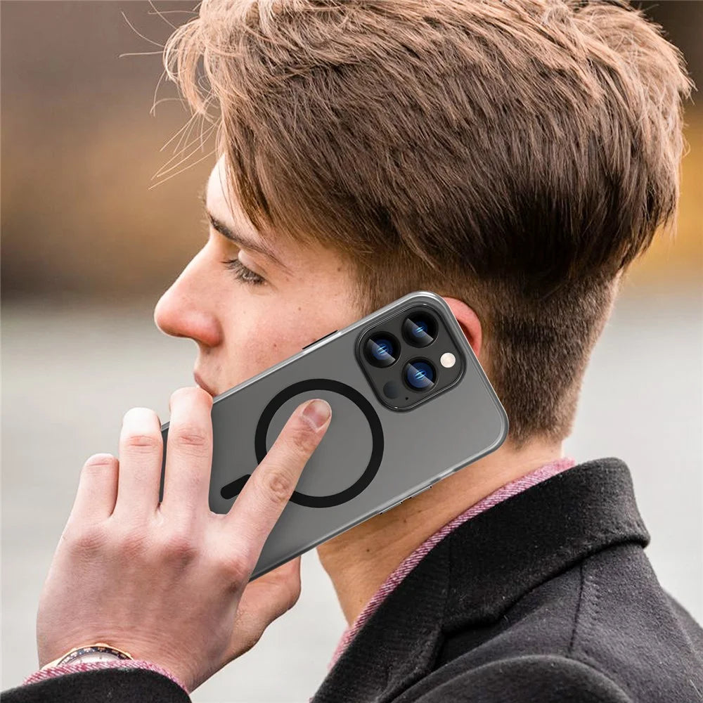 For iPhone 13 Pro Translucent Matte Back Cover Magnetic Phone Case - Black - 6