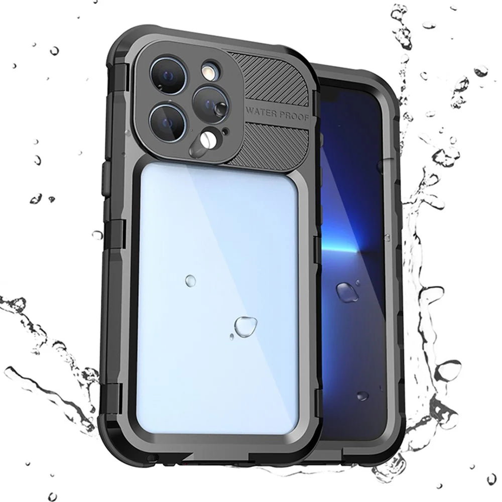 SHELLBOX M Series for iPhone 13 Pro 6.1 inch Waterproof Case Metal IP68 Diving Phone Case - Black - 1