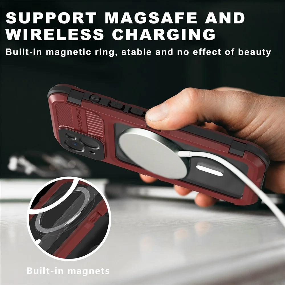 SHELLBOX M Series Diving Phone Case for iPhone 14 Metal IP68 Waterproof Case Compatible with MagSafe - Red - 2