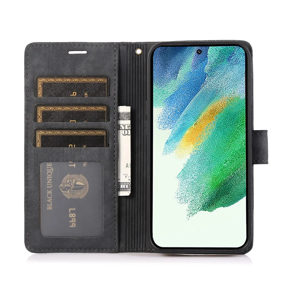 For Samsung Galaxy S24 Ultra Case Leather Phone Cover with Wallet Stand - Black - 3