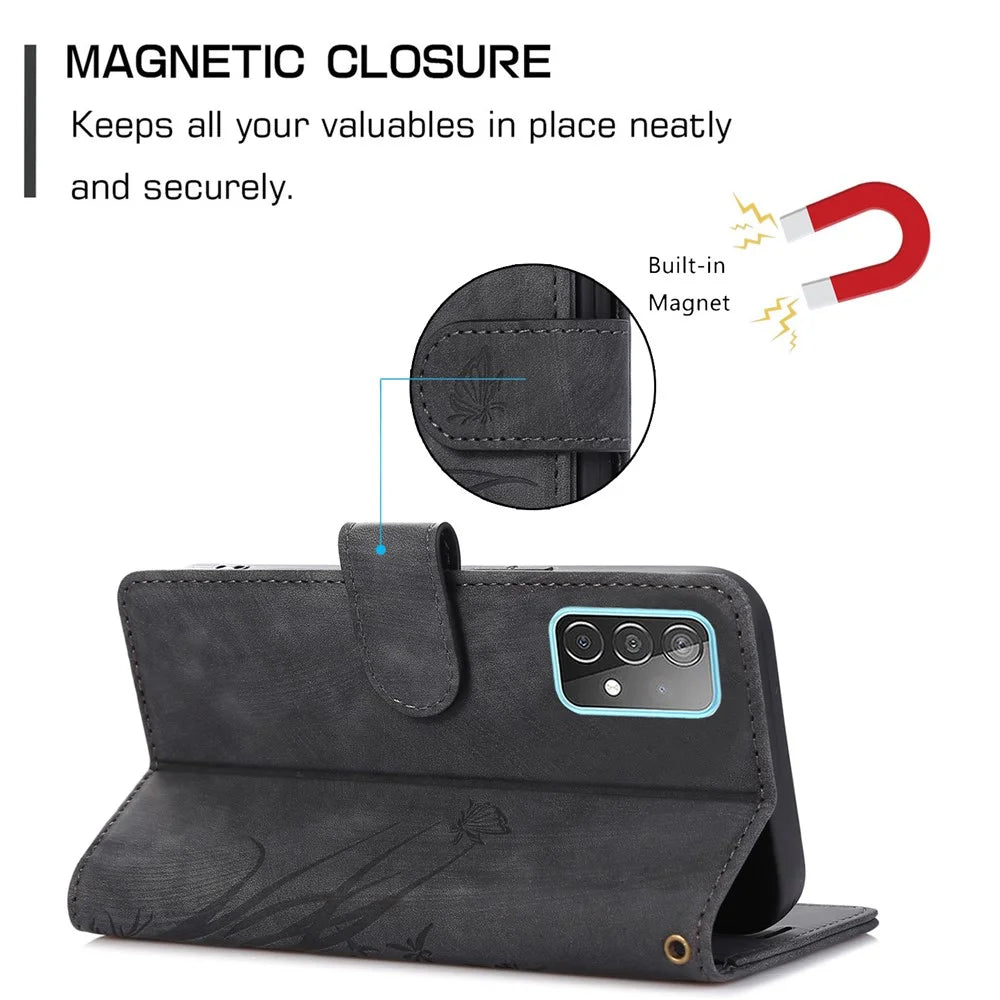For Samsung Galaxy S24 Ultra Case Leather Phone Cover with Wallet Stand - Black - 6
