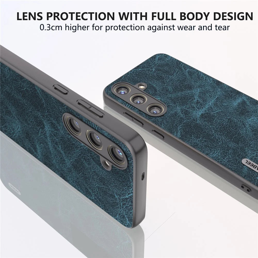 ABEEL For Samsung Galaxy S24+ PU Leather Phone Cover Litchi Texture Protective Case - Blue - 5