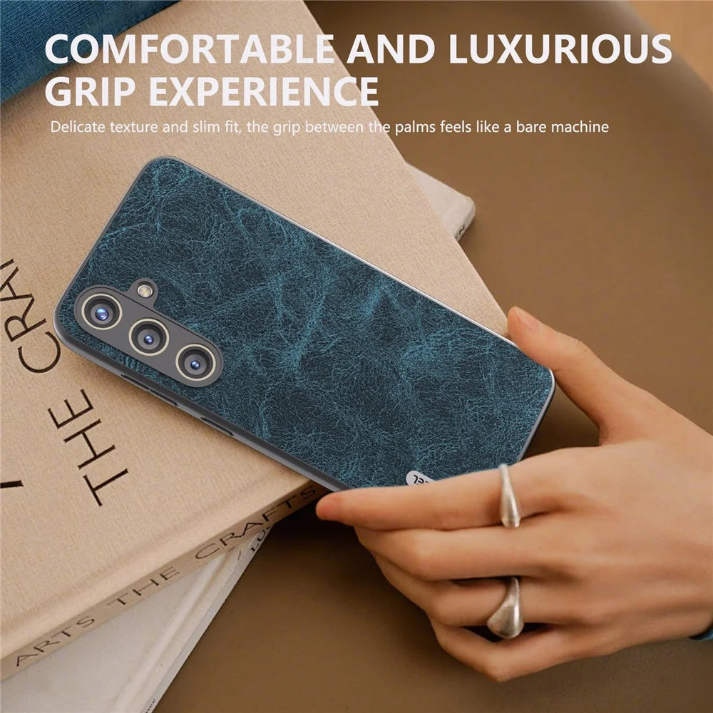 ABEEL For Samsung Galaxy S24+ PU Leather Phone Cover Litchi Texture Protective Case - Blue - 6