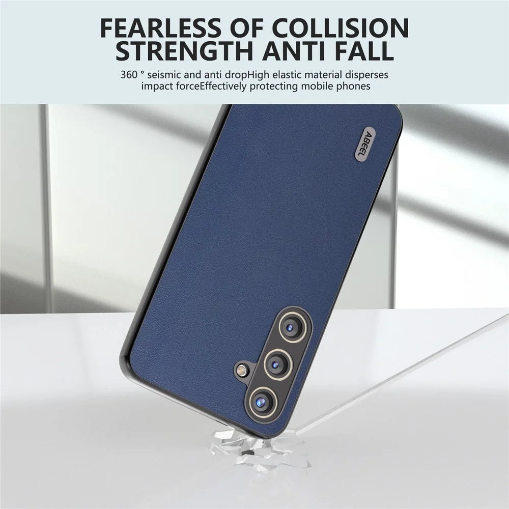 ABEEL For Samsung Galaxy S24 Case Nappa Texture Genuine Cow Leather Phone Cover Non-Slip - Blue - 3