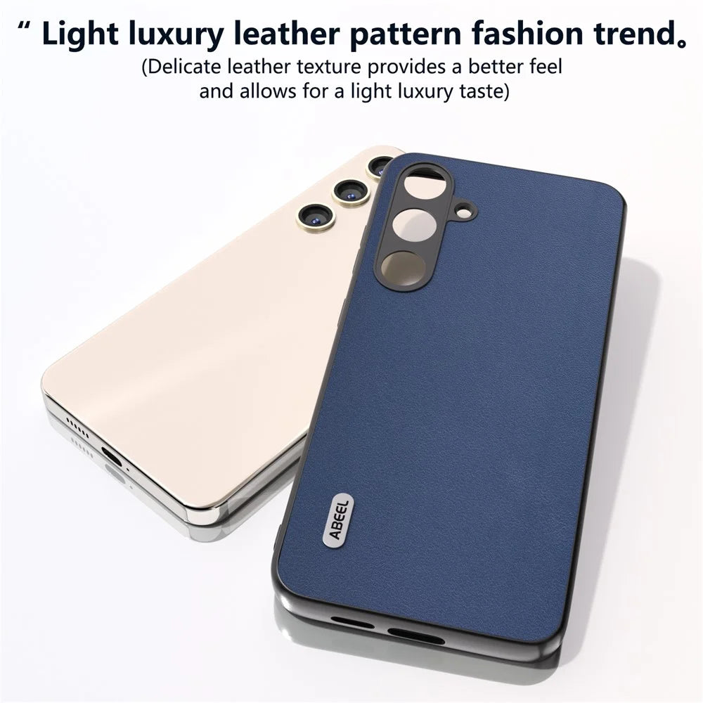 ABEEL For Samsung Galaxy S24 Case Nappa Texture Genuine Cow Leather Phone Cover Non-Slip - Blue - 4