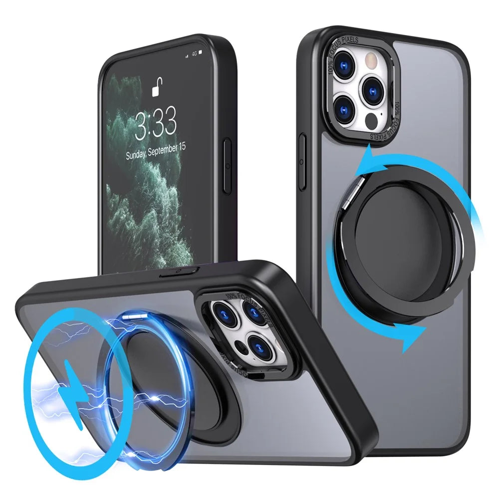 For iPhone 11 Pro Max Magnetic Case Compatible with MagSafe Rotary Kickstand - Black - 1