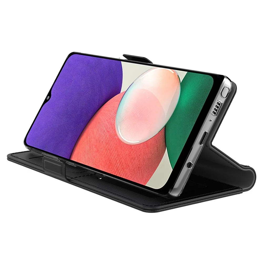 For Samsung Galaxy A05s 4G Case Stand PU Leather Phone Shell with Mirror - Black - 3