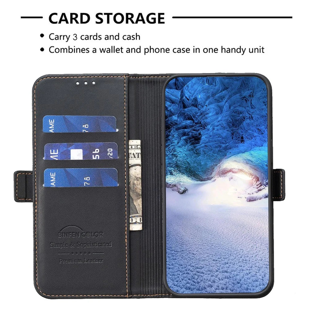 BINFEN COLOR BF31 For Samsung Galaxy S22 5G Case with Wallet Stand PU Leather Flip Phone Cover - Black - 3