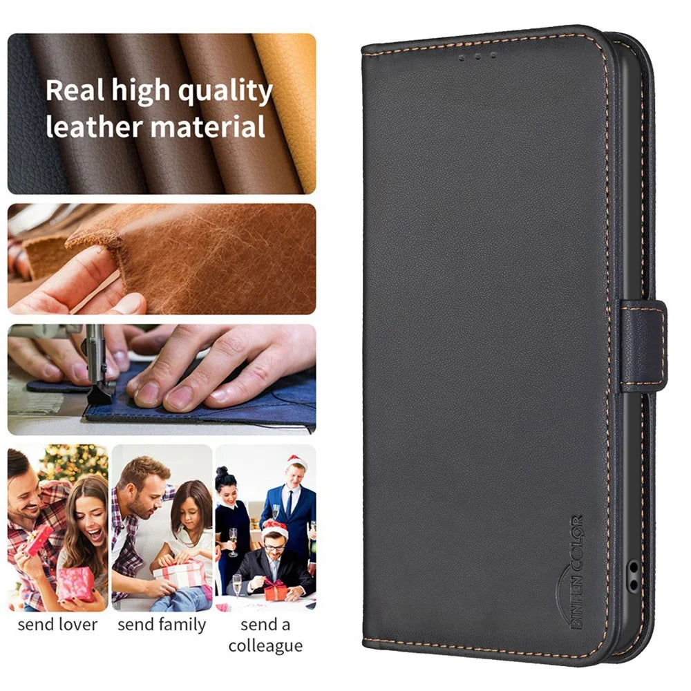 BINFEN COLOR BF31 For Samsung Galaxy S22 5G Case with Wallet Stand PU Leather Flip Phone Cover - Black - 4