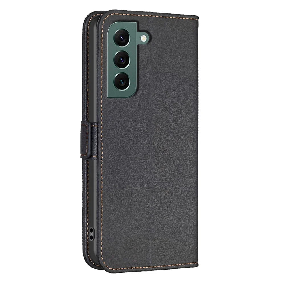 BINFEN COLOR BF31 For Samsung Galaxy S22 5G Case with Wallet Stand PU Leather Flip Phone Cover - Black - 7