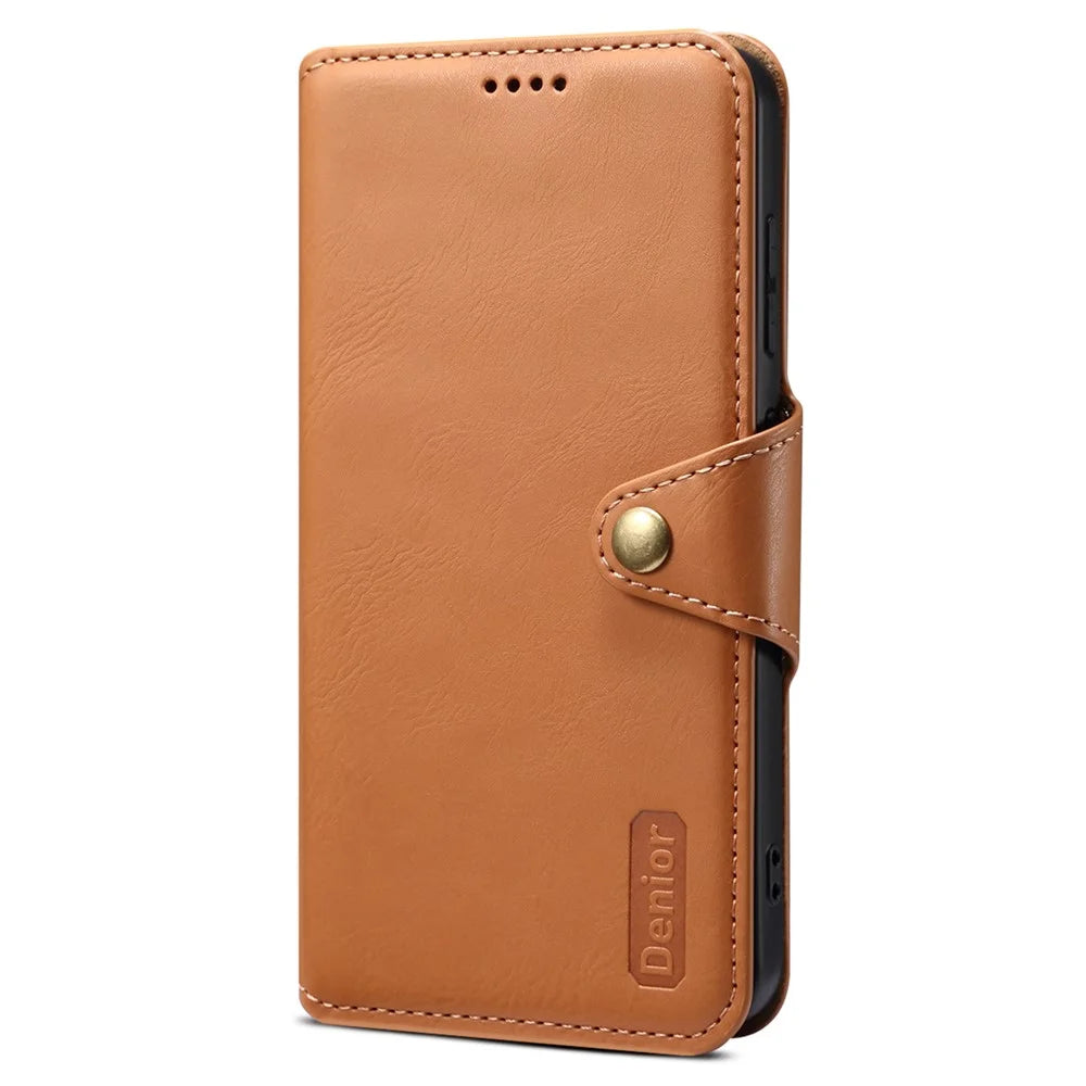 DENIOR For Samsung Galaxy S24 Leather Wallet Case Stand Cover Cowhide Texture - Khaki - 6