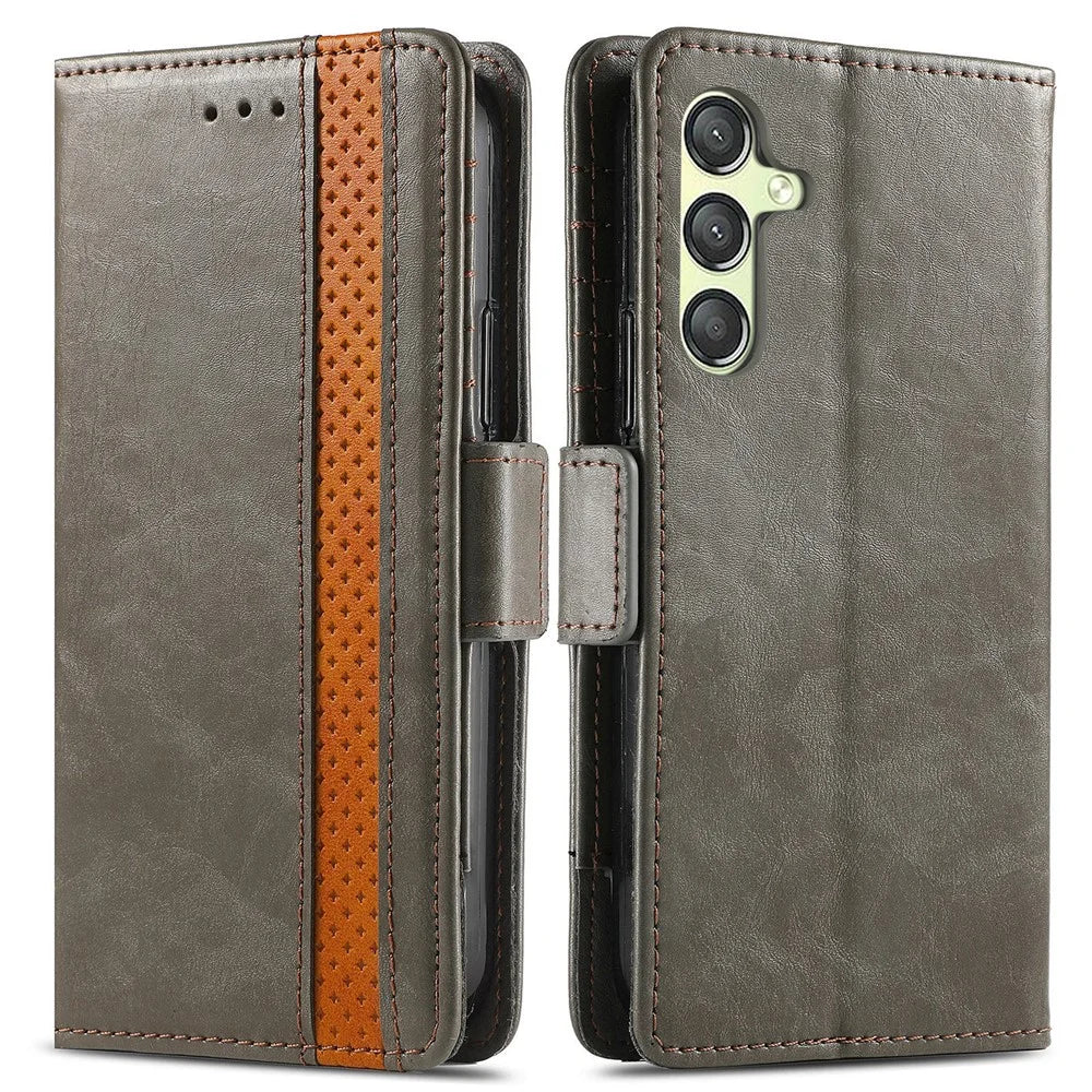 For Samsung Galaxy A25 5G (Global) (161mm) Phone Cases CASENEO PU Leather Cover Stand with RFID Blocking Wallet - Grey - 1