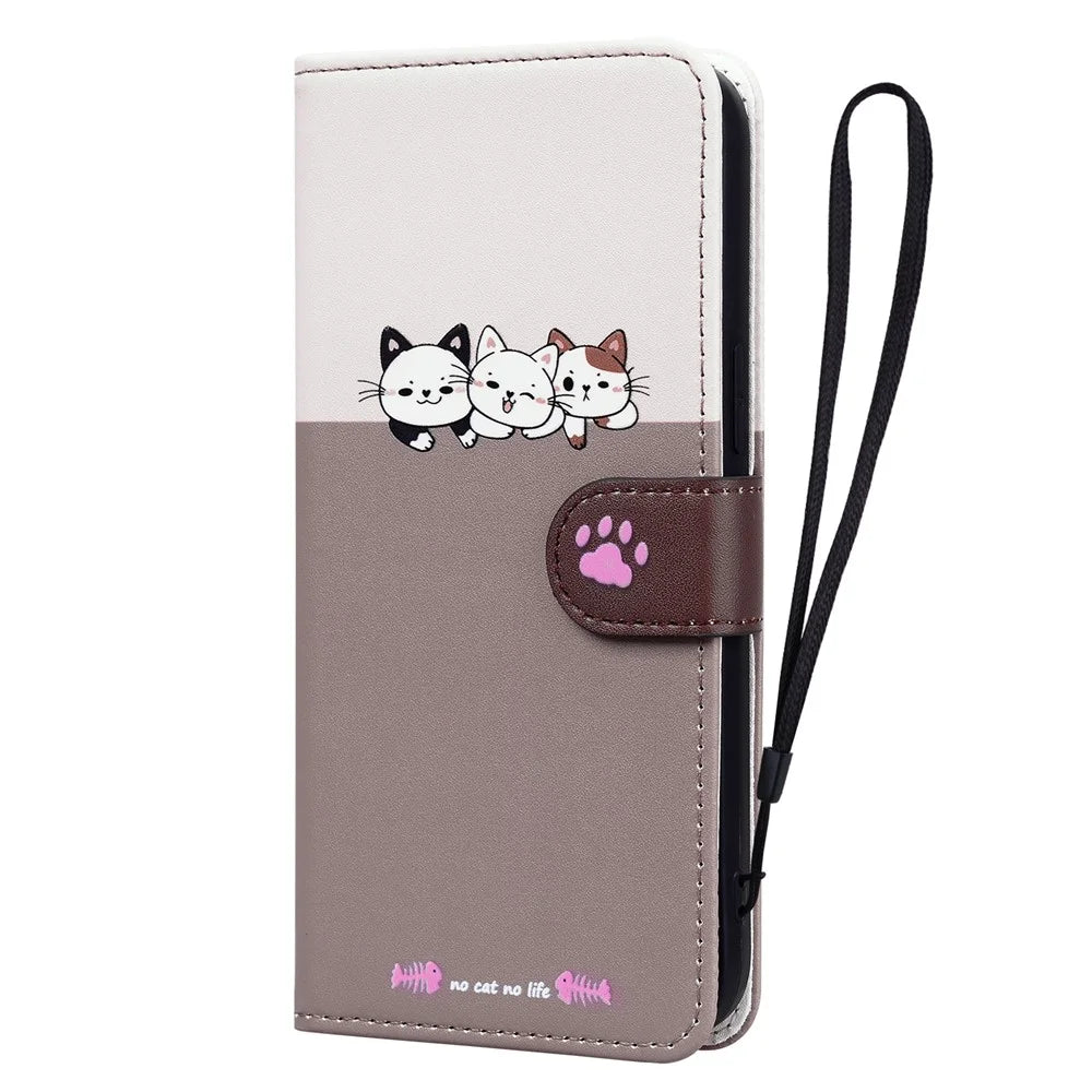 Cartoon Pet Series for Google Pixel 8 Case Leather  Splicing Phone Stand Cover with Wrist Strap - Bean Pink - 6