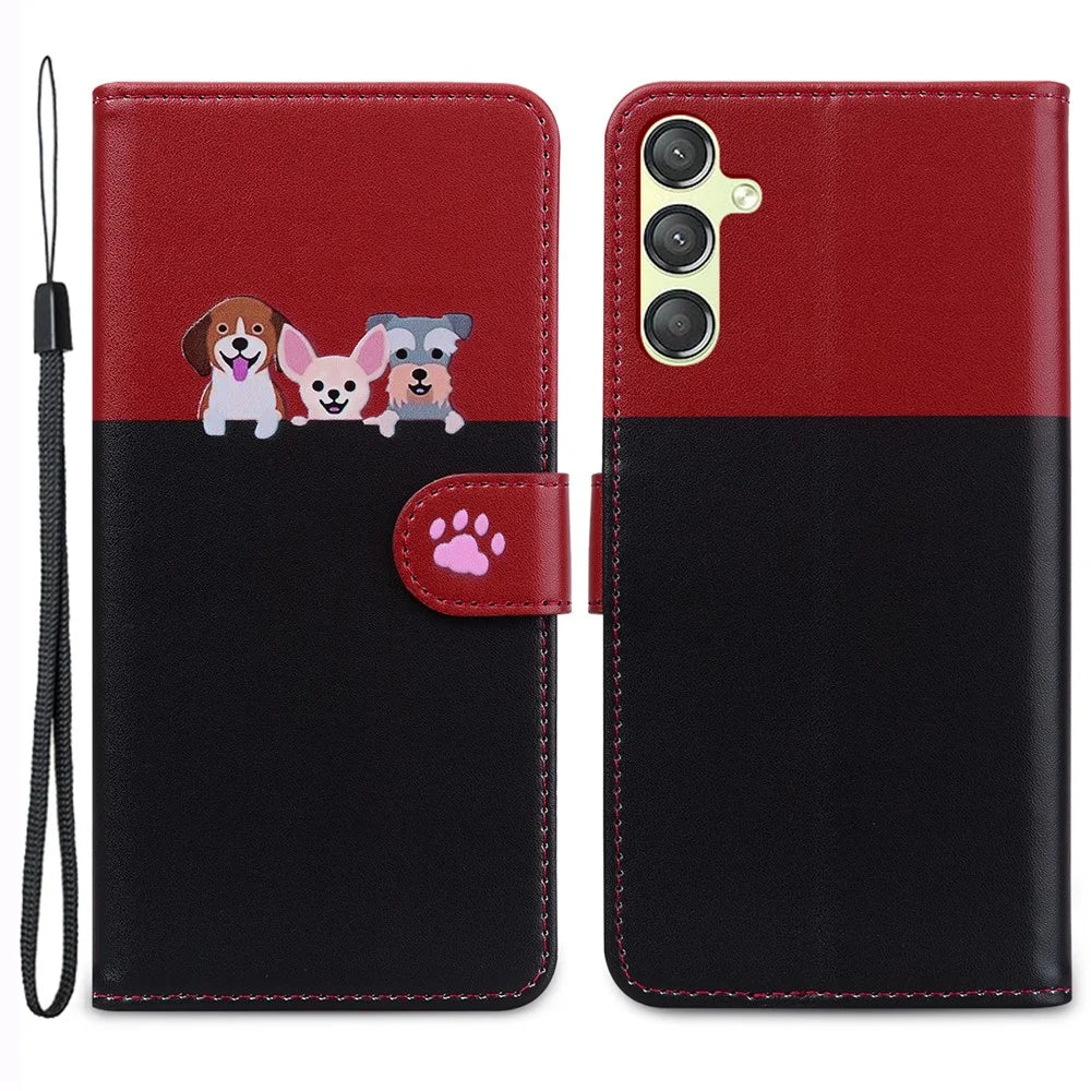 Cartoon Pet Series for Samsung Galaxy A24 4G (162.1 x 77.6 x 8.3mm) Case Anti-Drop Wallet Phone Cover - Black - 1
