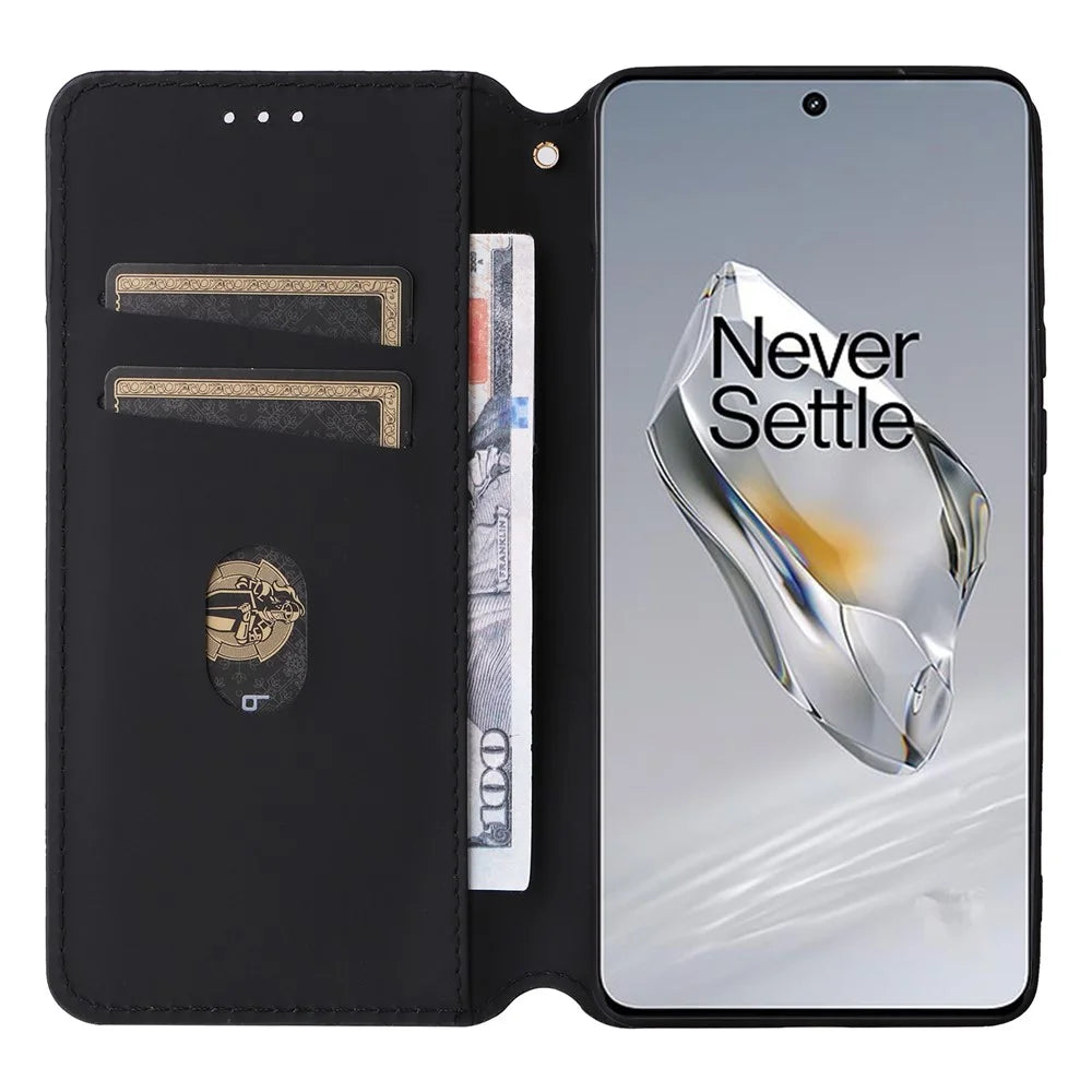 For OnePlus 12 5G Cell Phone Cases Anti-scratch PU Leather+TPU Imprinted Cover - Black - 2