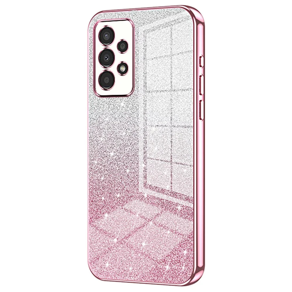 For Samsung Galaxy A13 4G TPU Case Gradient Glitter Electroplating Slim Phone Cover - Pink - 1