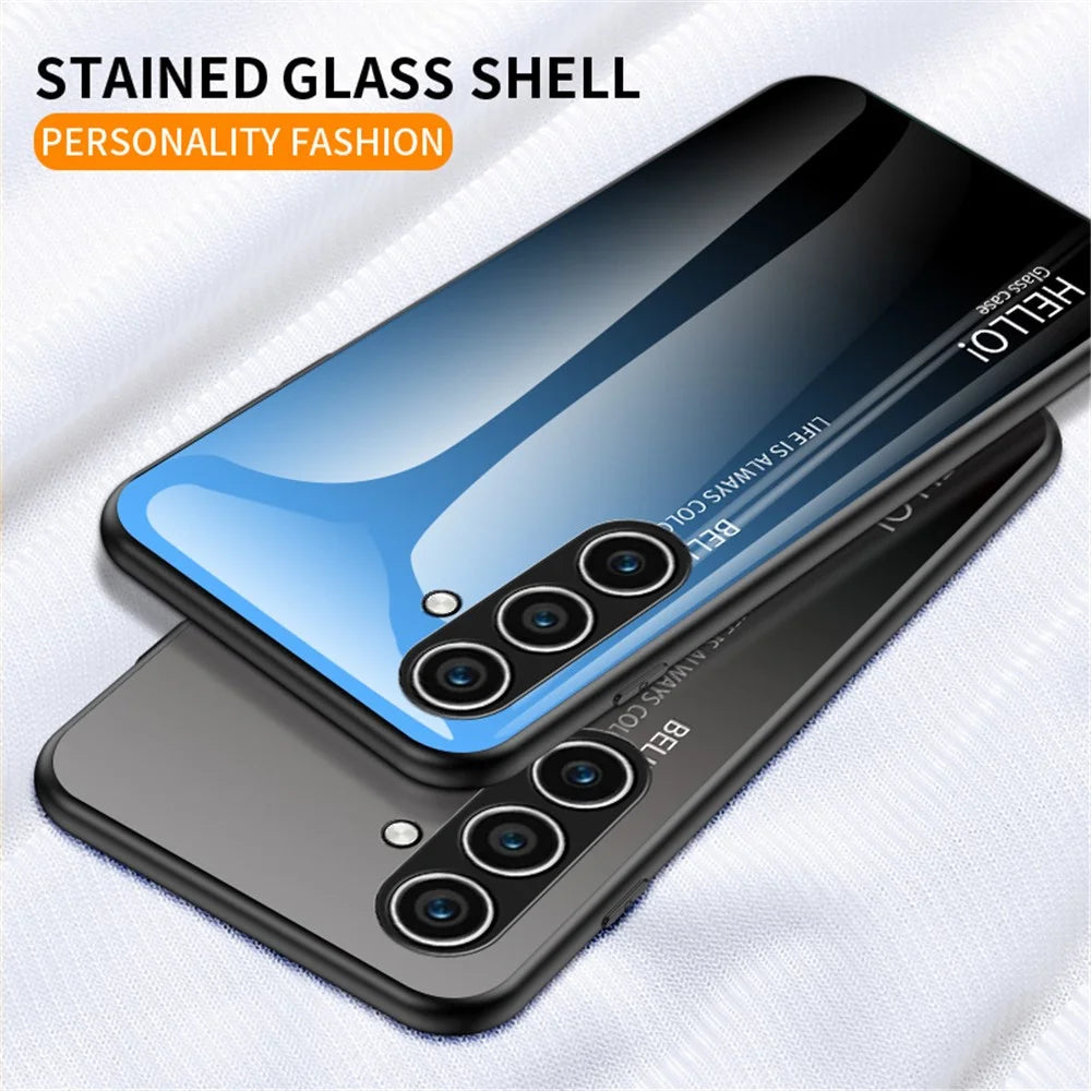 For Samsung Galaxy S24+ Case Tempered Glass+PC+TPU Phone Cover - Gradient Pink Blue - 4