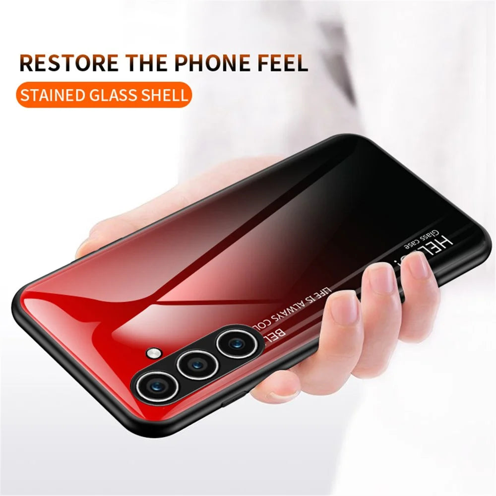 For Samsung Galaxy S24+ Case Tempered Glass+PC+TPU Phone Cover - Gradient Pink Blue - 5