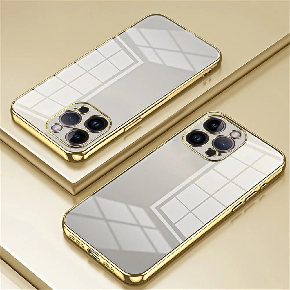 For iPhone 14 Pro Max TPU Case Electroplated Frame with Lens Protection - Gold - 2