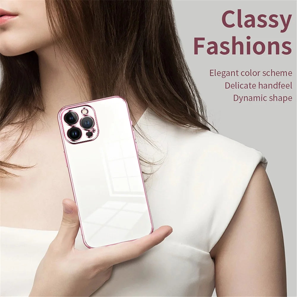 For iPhone 13 Pro Max Fine-Cut TPU Phone Case Electroplated Frame - Pink - 4