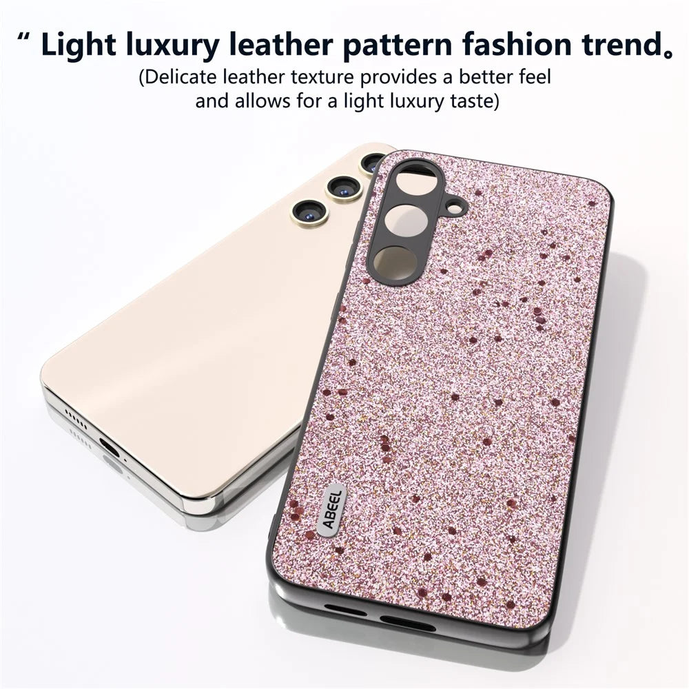 ABEEL For Samsung Galaxy S24 Phone Case Glitter PU Leather Coated TPU+PC Cover - Pink - 4