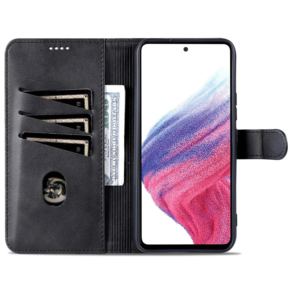 AZNS For Samsung Galaxy A55 5G Leather Case Wallet Phone Cover Magnetic Clasp - Black - 2