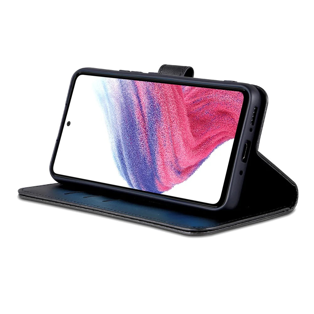 AZNS For Samsung Galaxy A55 5G Leather Case Wallet Phone Cover Magnetic Clasp - Black - 3