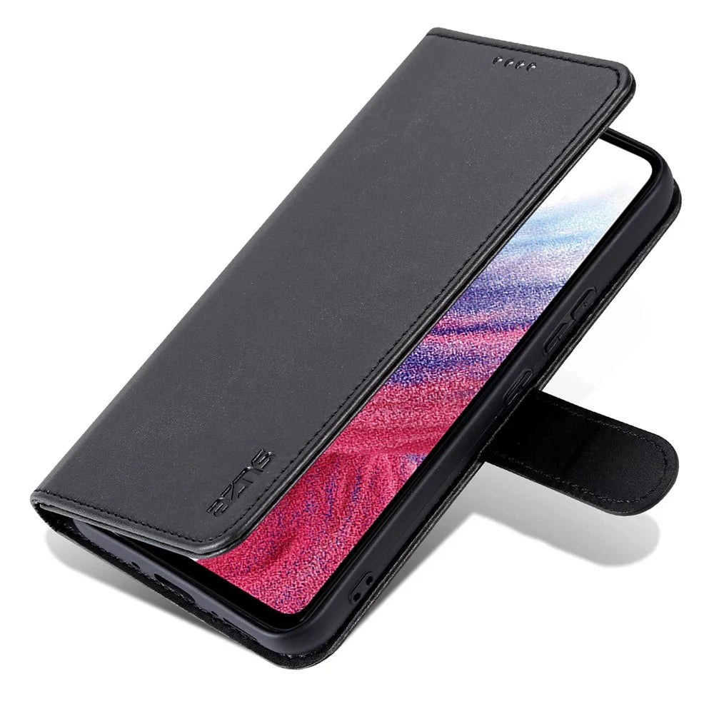 AZNS For Samsung Galaxy A55 5G Leather Case Wallet Phone Cover Magnetic Clasp - Black - 5