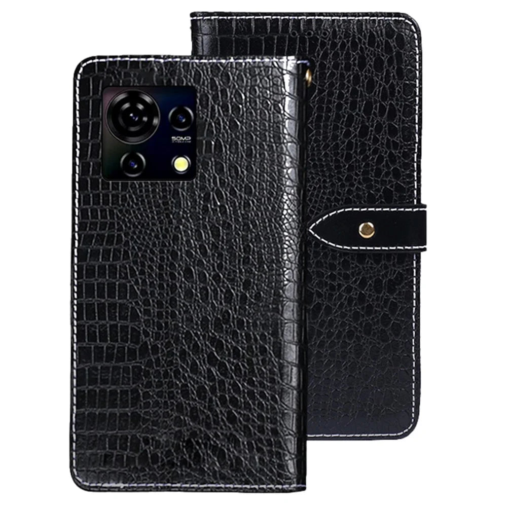 IDEWEI For ZTE Blade V50 Vita Leather Case Wallet Phone Cover Crocodile Texture - Black - 1