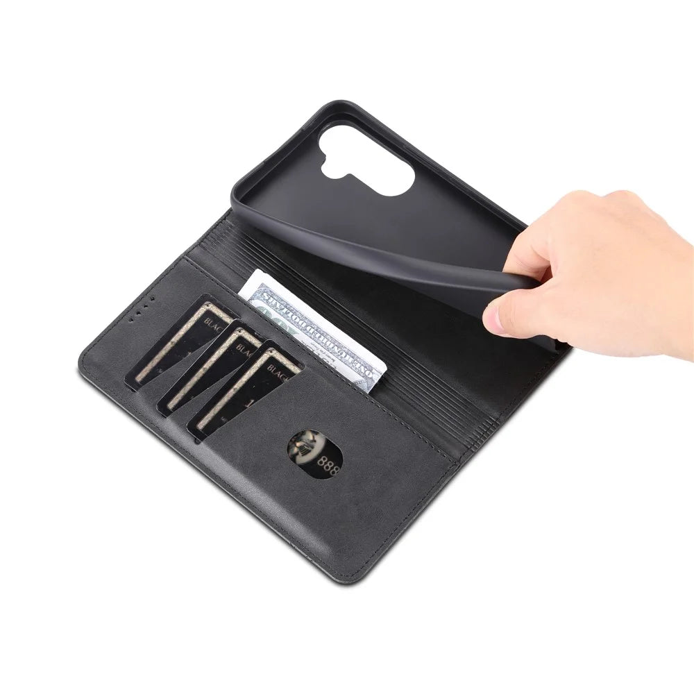 AZNS For Samsung Galaxy A55 5G PU Leather Case Magnetic Phone Cover Wallet - Black - 5
