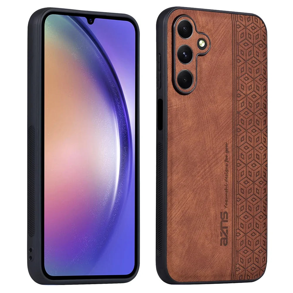 AZNS For Samsung Galaxy A35 5G Cell Phone Case Imprinted PU Leather+TPU Cover - Brown - 1