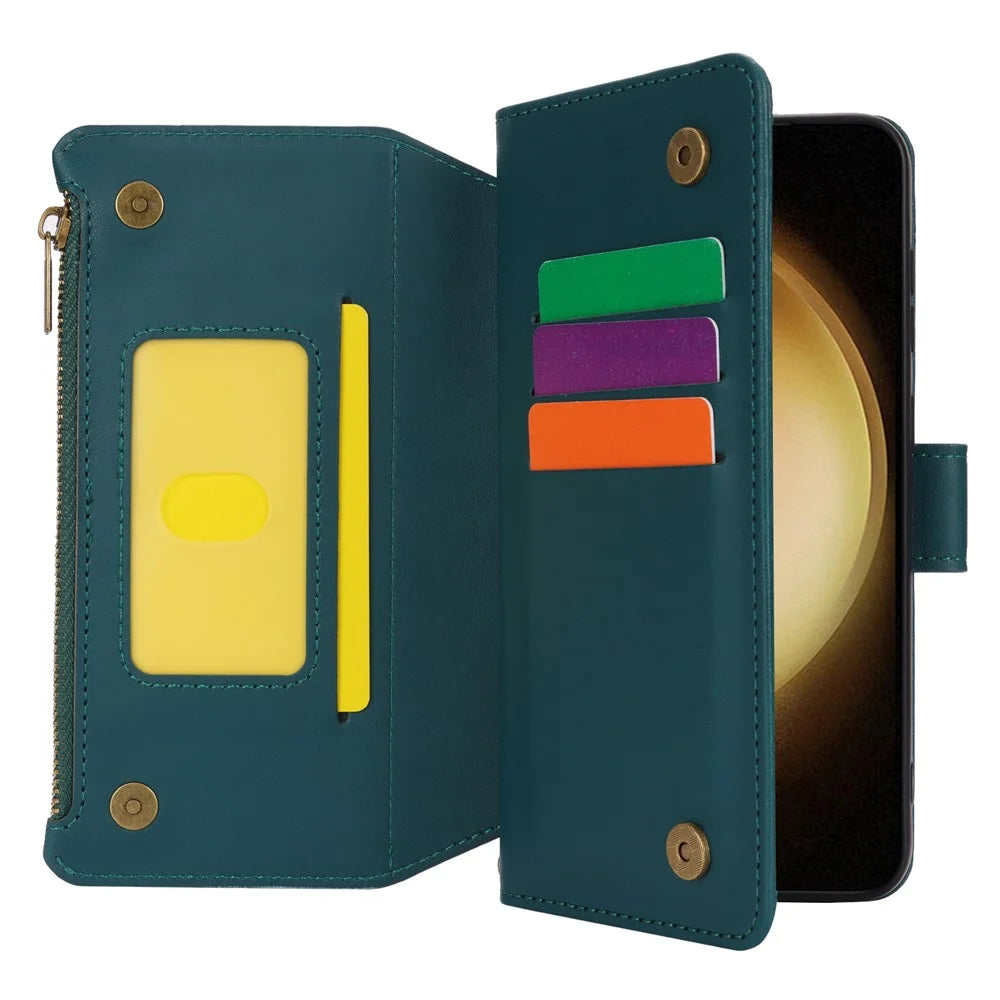 For Samsung Galaxy S22+ 5G Cell Phone Case Scratch Resistant Multiple Card Slots Leather Cover - Blue - 2