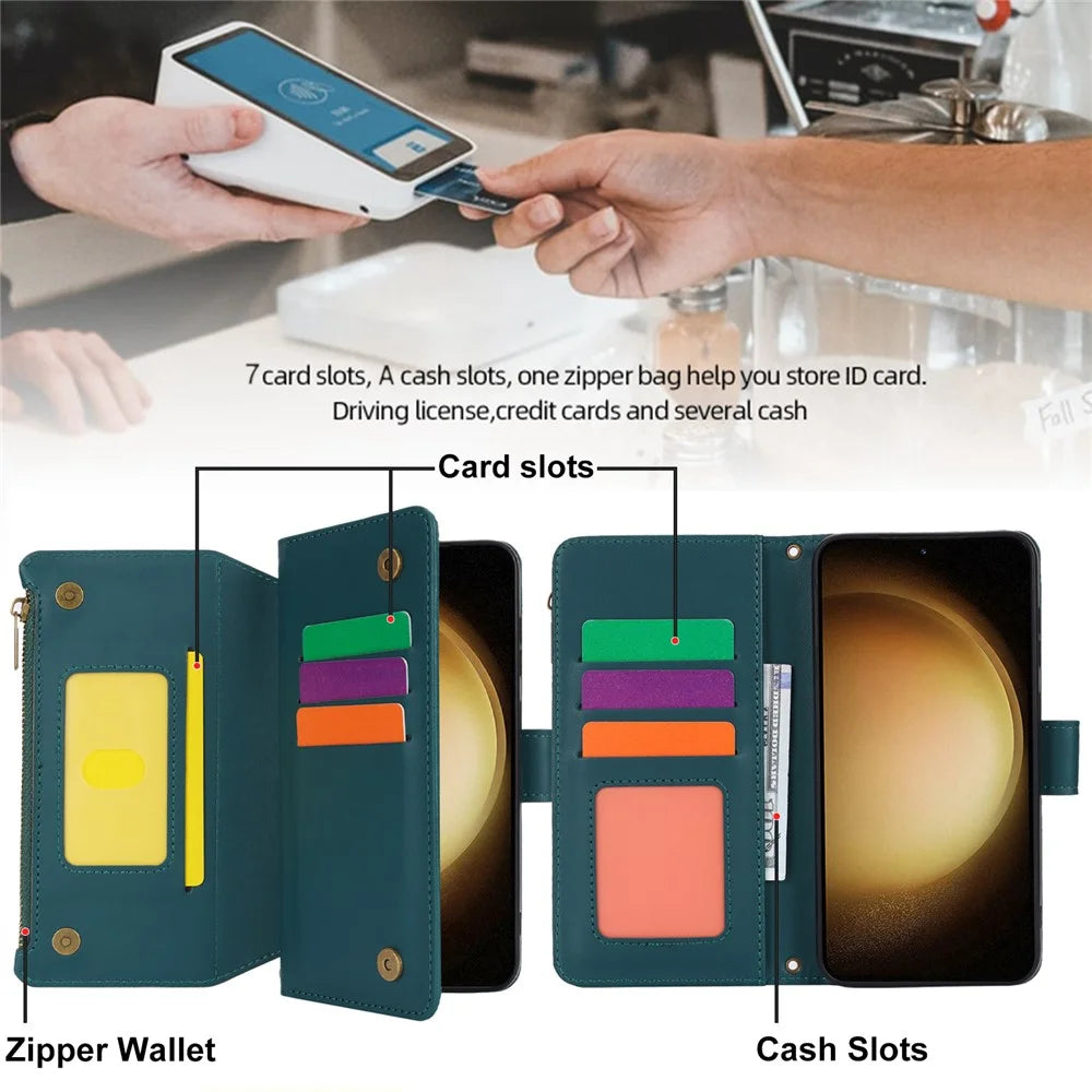 For Samsung Galaxy S22+ 5G Cell Phone Case Scratch Resistant Multiple Card Slots Leather Cover - Blue - 7