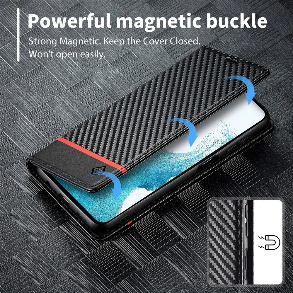 LC.IMEEKE For Samsung Galaxy A55 5G Phone Case Flip Wallet Carbon Fiber Texture - Horizontal Stripe - 4