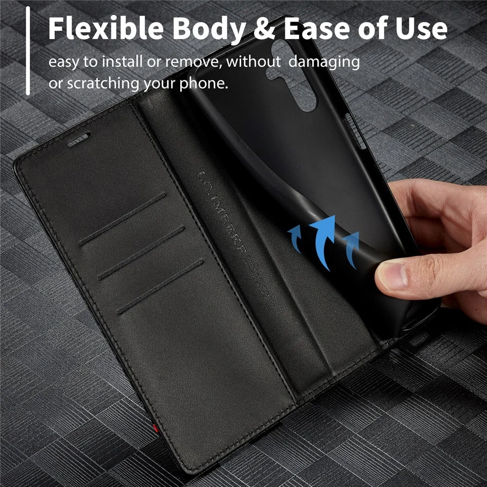 LC.IMEEKE For Samsung Galaxy A55 5G Phone Case Flip Wallet Carbon Fiber Texture - Horizontal Stripe - 5