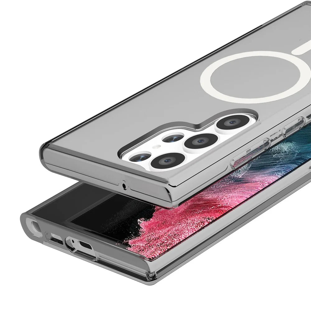 For Samsung Galaxy S24 Ultra Magnetic Phone Case PC+TPU Scratch-proof Back Cover - Transparent Black - 3