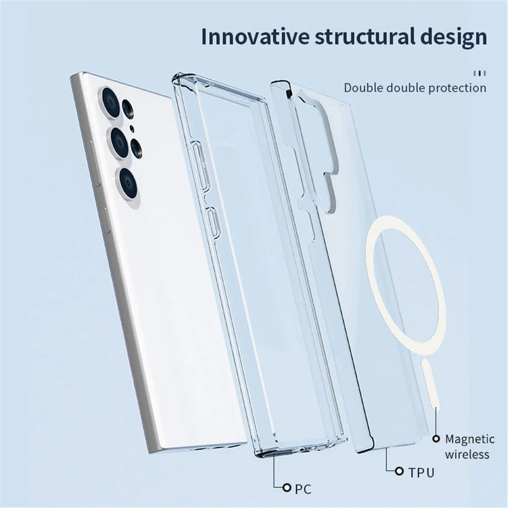 For Samsung Galaxy S24 Ultra Magnetic Phone Case PC+TPU Scratch-proof Back Cover - Transparent Black - 6