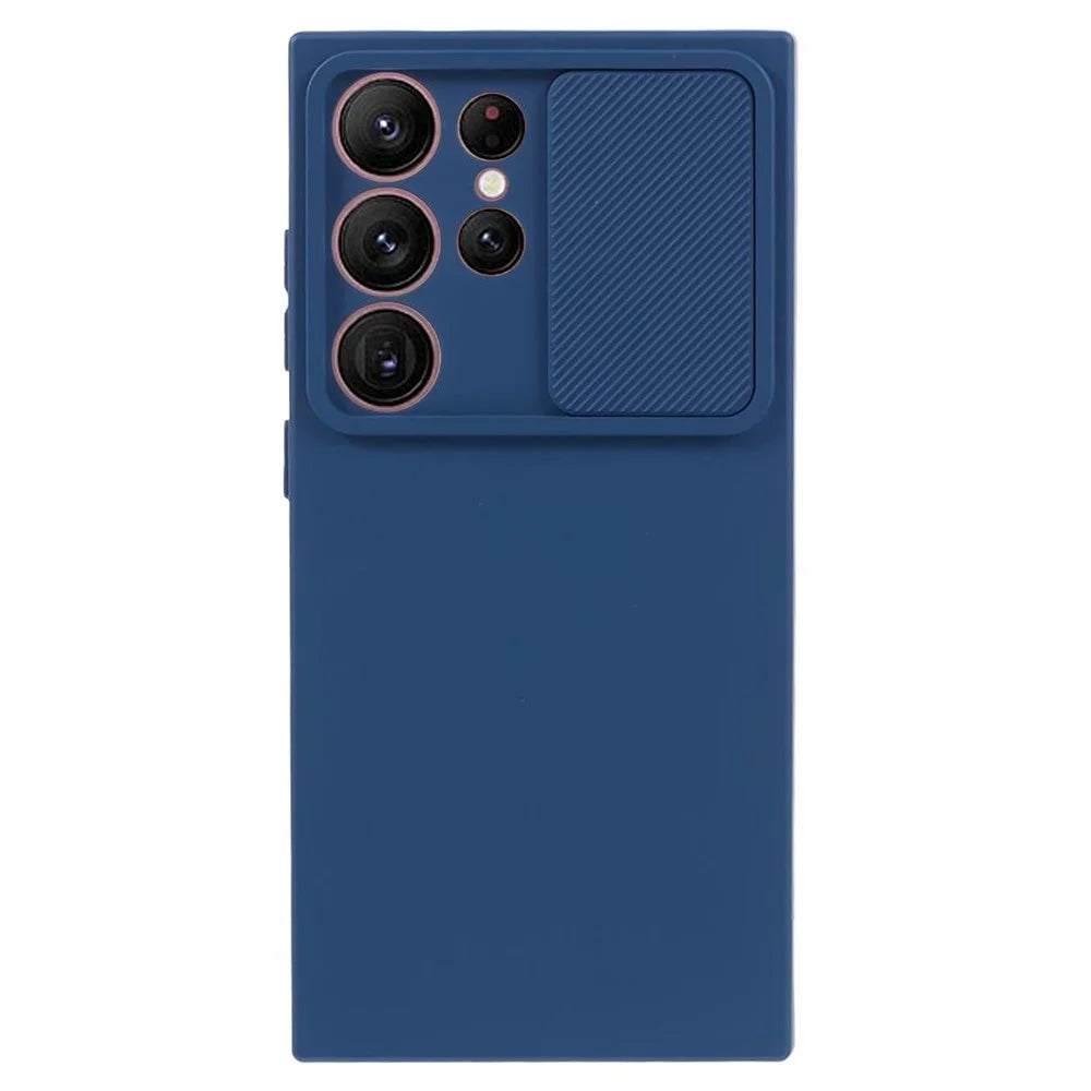 TMT Series for Samsung Galaxy S21 Ultra 5G TPU Case Anti-drop Phone Cover with Slide Lens Lid - Sapphire - 1
