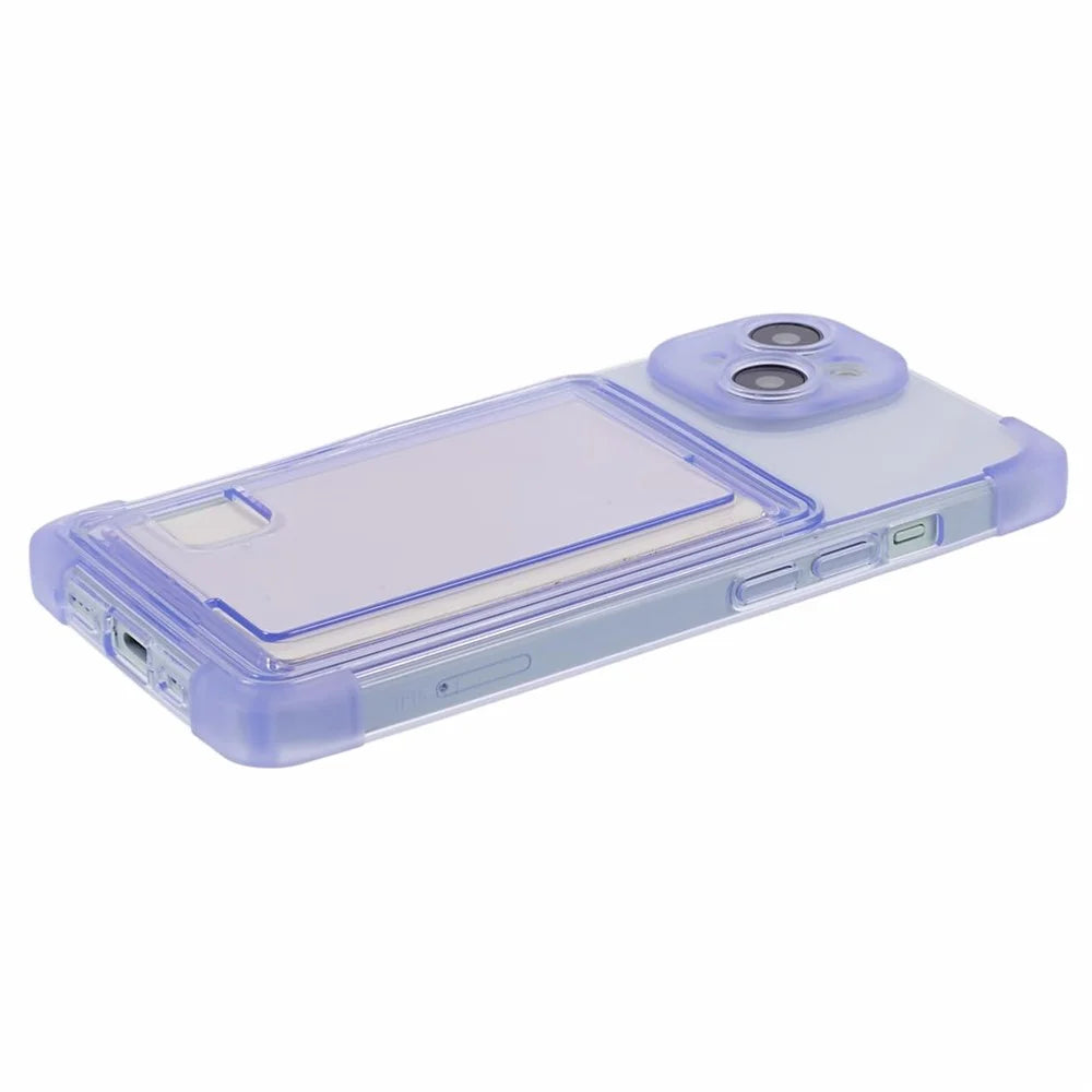 HRX Series for iPhone 13 Phone Case with Card Holder Anti-drop Cover - Transparent Purple - 5