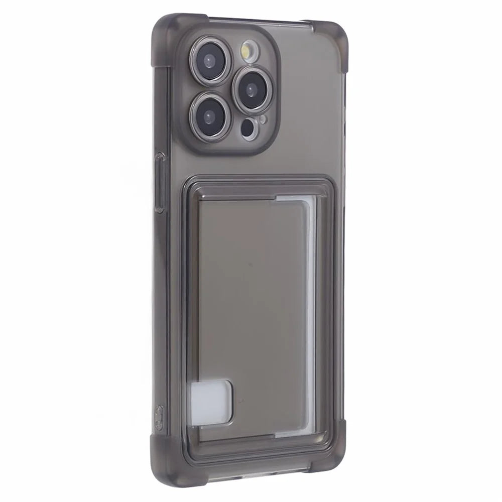 HRX Series for iPhone 13 Pro Card Slot Case Drop-proof TPU Cover - Transparent Black - 1