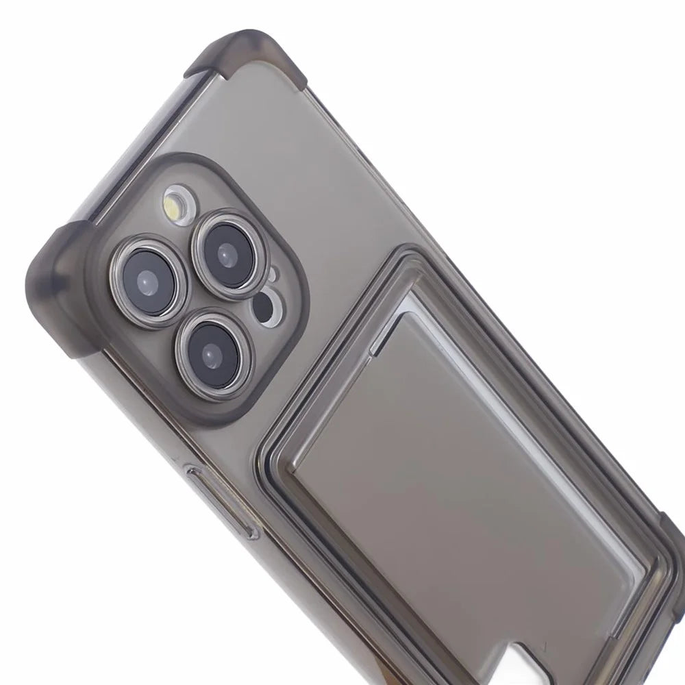 HRX Series for iPhone 14 Pro Card Holder TPU Back Case Phone Cover - Transparent Black - 6