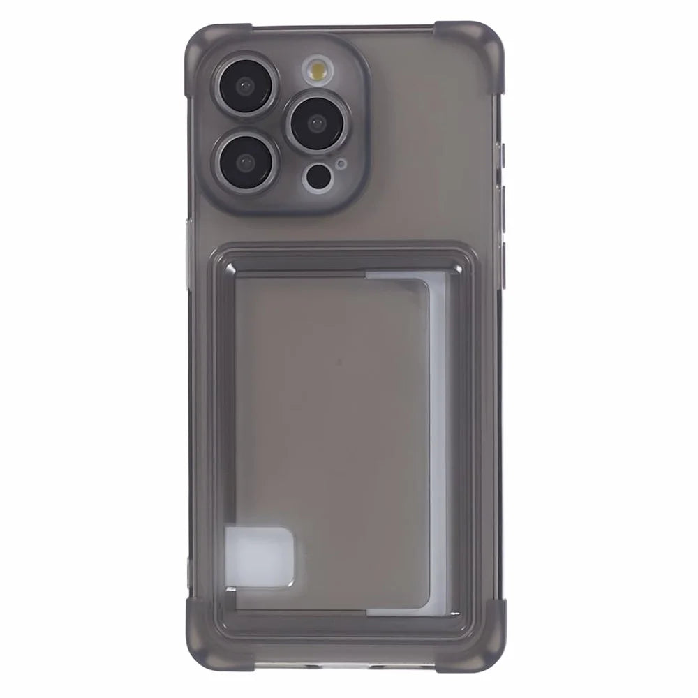 HRX Series TPU Case for iPhone 15 Pro Max Card Holder Drop-proof Phone Cover - Transparent Black - 3