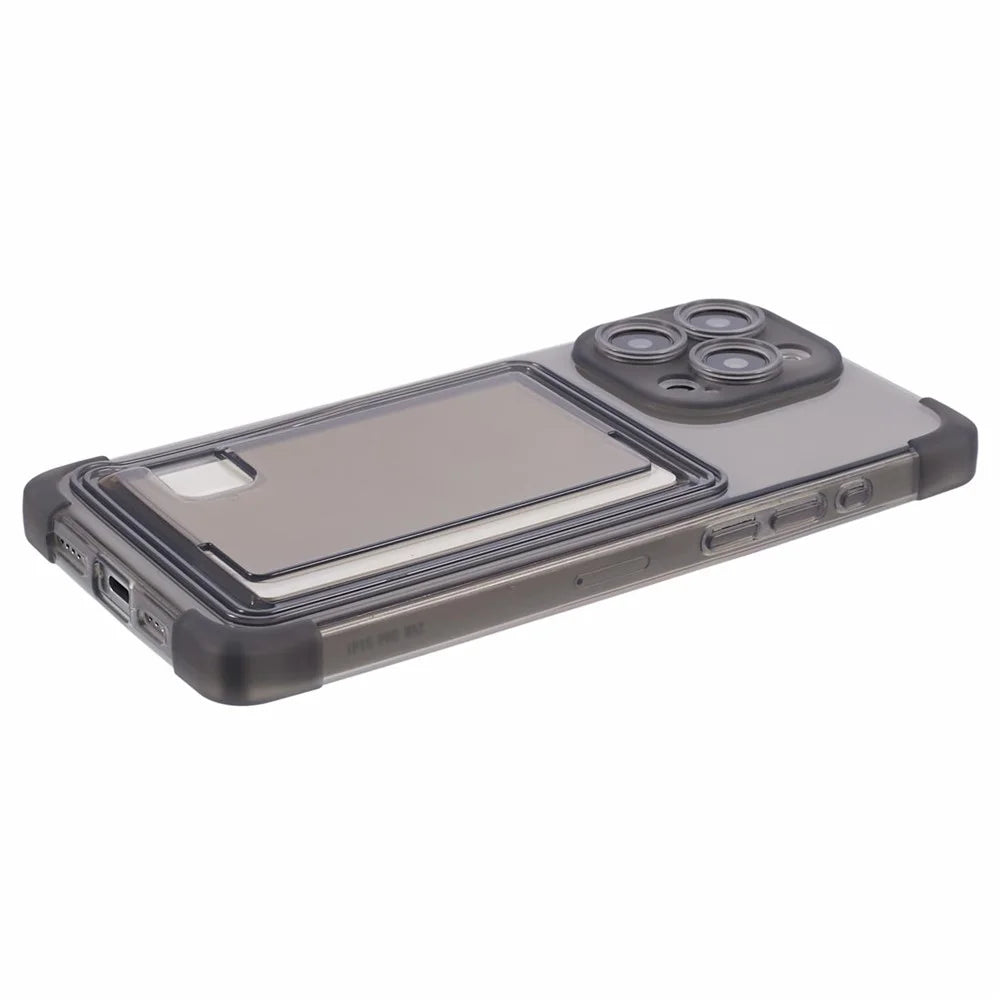 HRX Series TPU Case for iPhone 15 Pro Max Card Holder Drop-proof Phone Cover - Transparent Black - 4