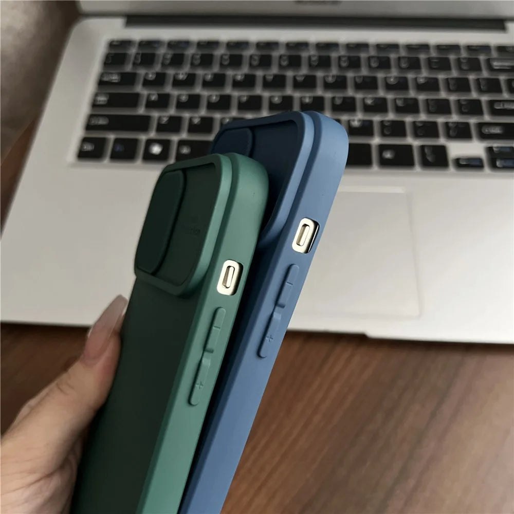 TMT Series for iPhone 15 Plus Cell Phone Case Soft Lining TPU Slide Lens Window Cover - Baby Blue - 4