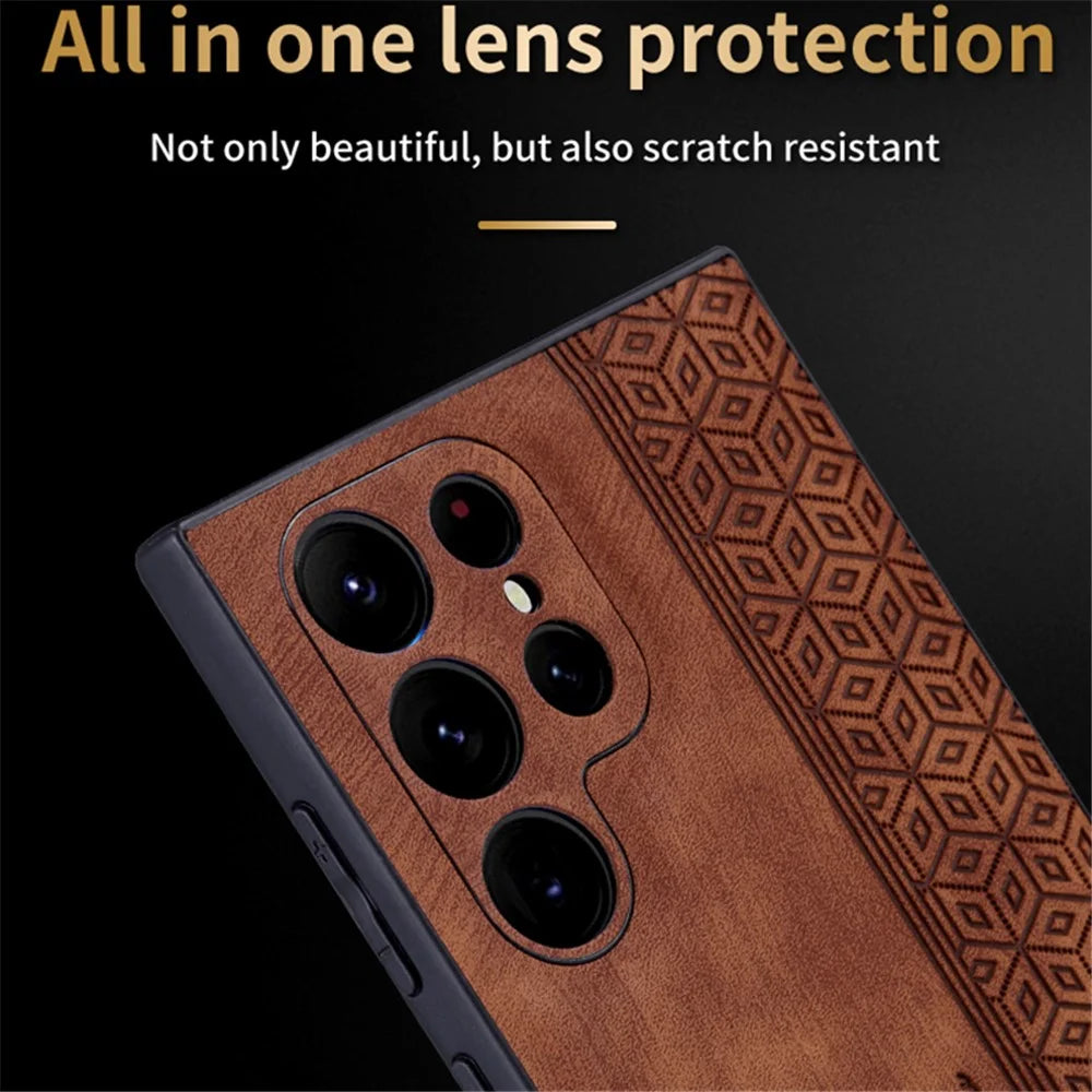 AZNS For Samsung Galaxy S24 Ultra Cell Phone Case Imprint PU Leather+TPU Drop-proof Cover - Brown - 6