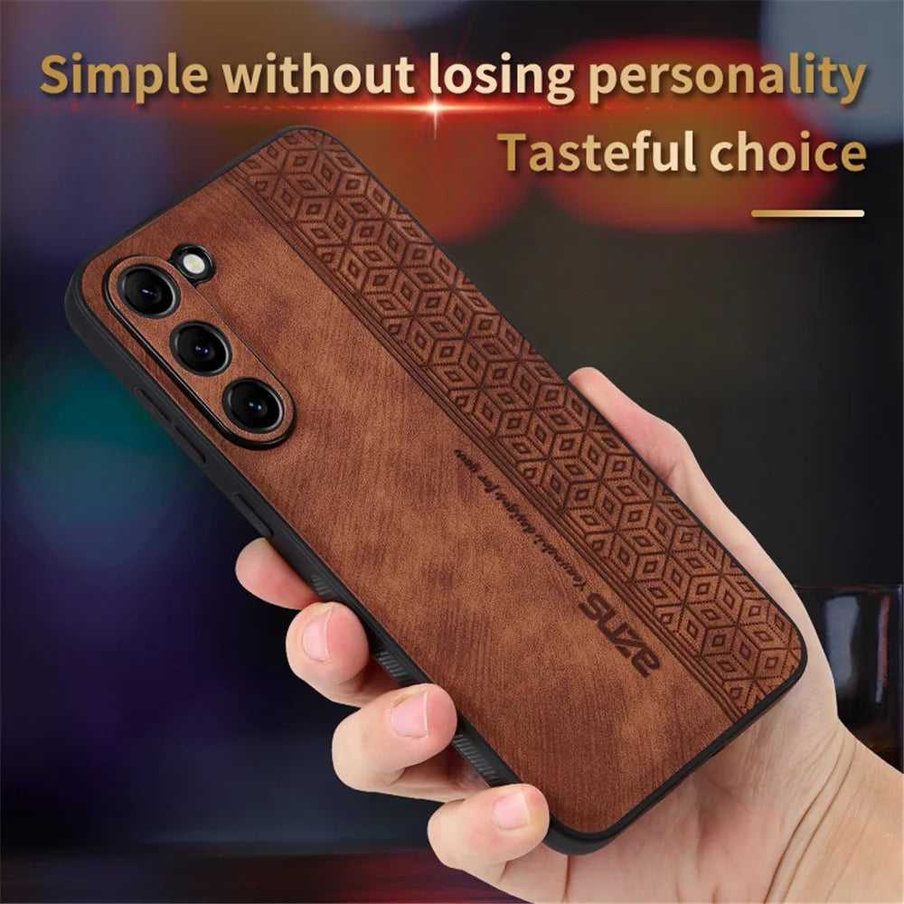 AZNS For Samsung Galaxy S24+ Imprinted Case PU Leather+TPU Mobile Phone Guard Cover - Brown - 2