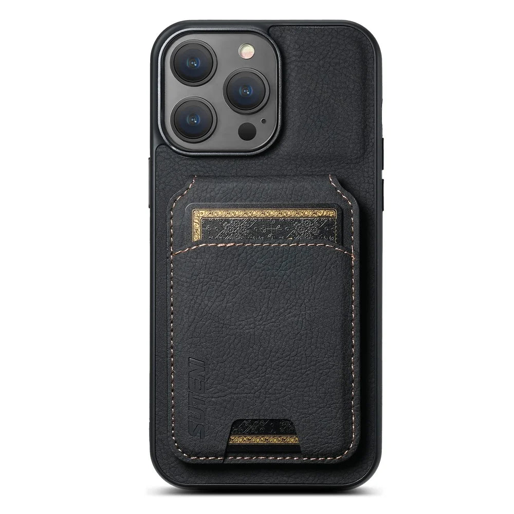 SUTENI H02 For iPhone 14 Pro Max Case PU Leather Litchi Texture Phone Shell with Card Slots - Black - 5