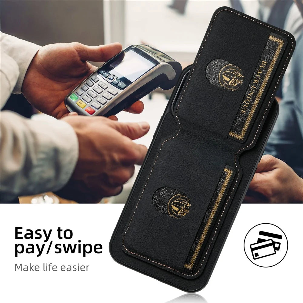 SUTENI H02 For iPhone 14 Pro Max Case PU Leather Litchi Texture Phone Shell with Card Slots - Black - 6